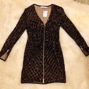 Self-Portrait Zip Front Sequin Dress